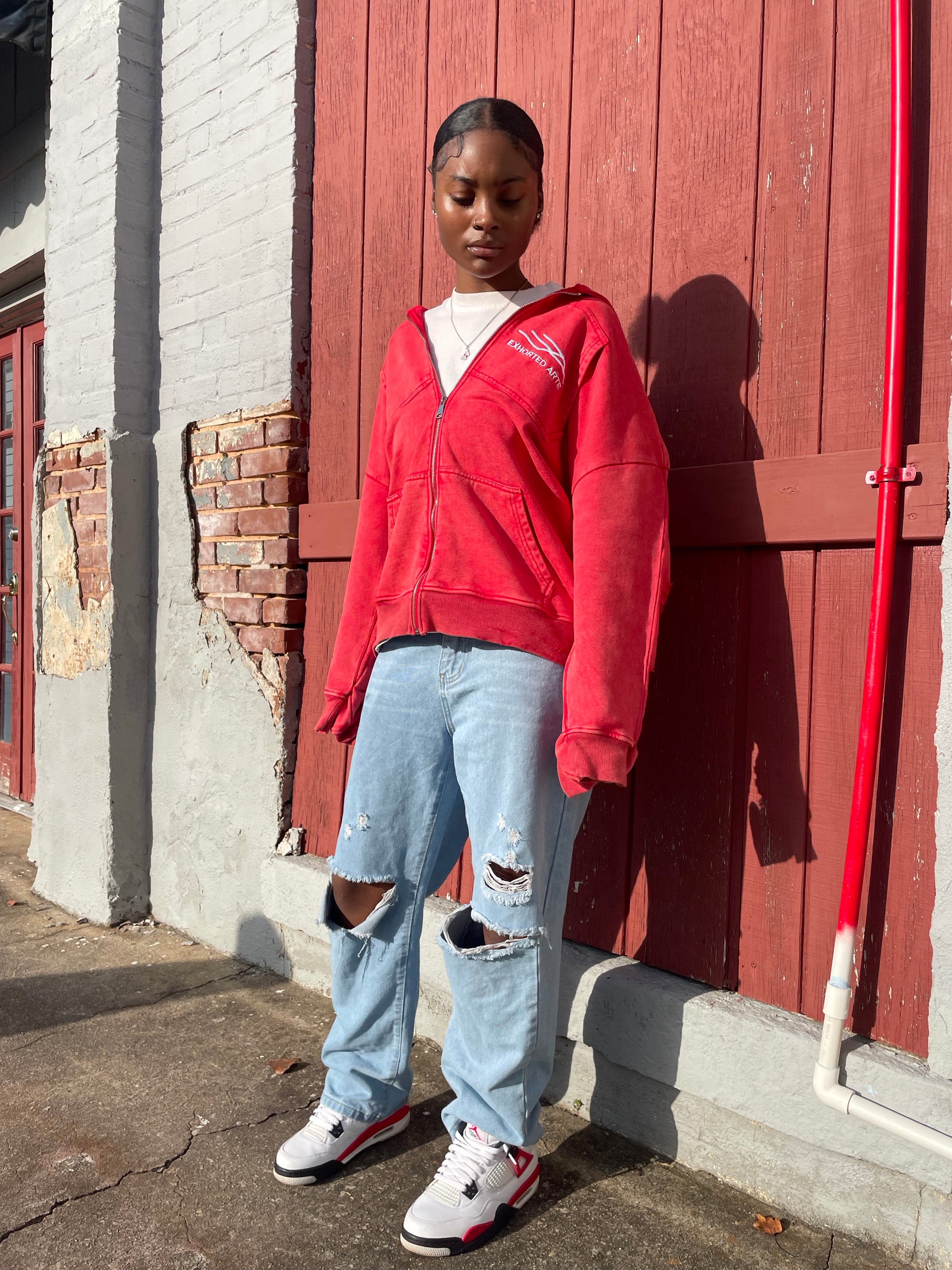 "2nd Quarter" Zip Up Hoodie in Faded Red