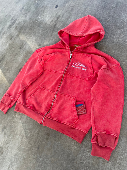 "2nd Quarter" Zip Up Hoodie in Faded Red